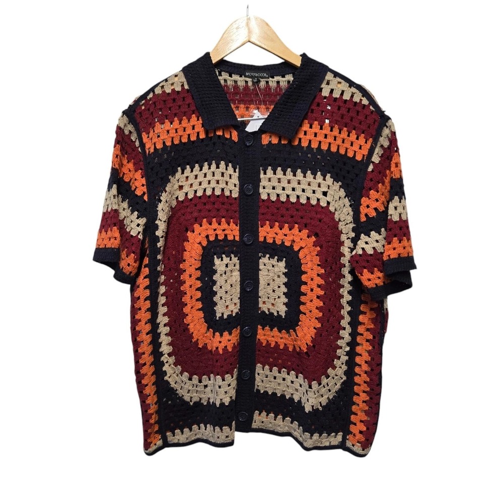 MORSECODE Crochet Sweater Men's Shirt MEDIUM Boho Granny Square